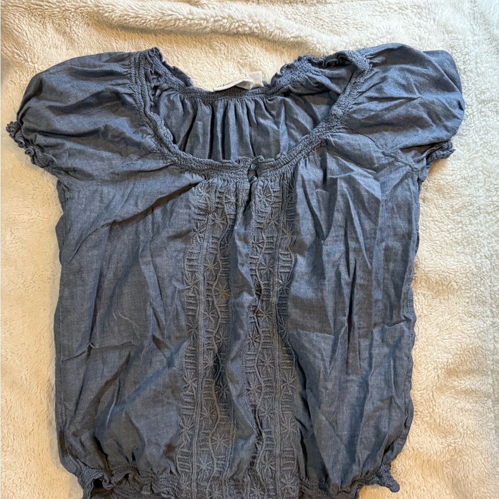 St. John's Bay Blue Blouse with Lace Detail